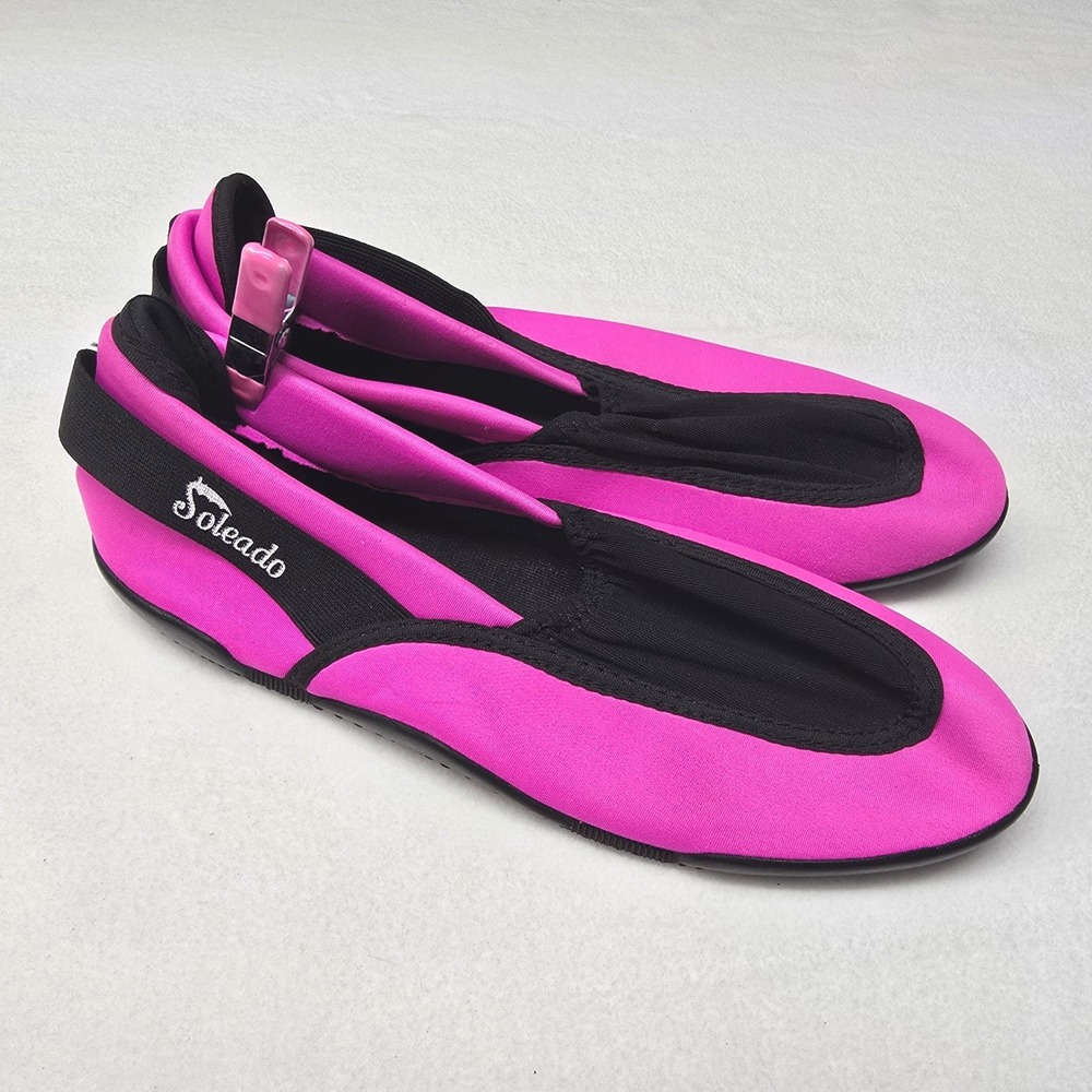Soleado Hot Pink Black Water Shoes Aqua Socks Slip On Beach Pool Women Size 26